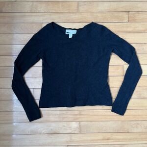 Ellen Tracy Black 100% Cashmere Scoop Neck Long Sleeve Pullover Sweater Size L